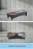 Evene Mama Su Kabı Paslanmaz Çelik Taslı 2'li Ahşap Kedi Ve Köpek Suluk Kemik Model thumbnail 6