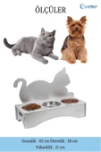 Evene Mama Su Kabı Paslanmaz Çelik Taslı 3'lü Ahşap Kedi Ve Köpek Suluk Kedi Arkalıklı Model thumbnail 2