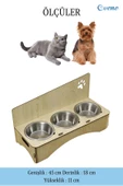 Evene Kedi Mama Kabı Kedi Su Kabı Kedi Mama ve Su Kabı Kedi Yemek Kabı 3 Çelik Kase Model 2 Açık Meşe thumbnail 2