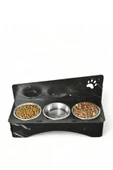 Evene Kedi Mama Kabı Kedi Su Kabı Kedi Mama ve Su Kabı Kedi Yemek Kabı 3 Çelik Kase Model 2 Siyah Mermer thumbnail 1
