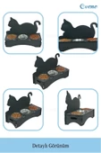 Evene Mama Su Kabı Paslanmaz Çelik Taslı 3'lü Ahşap Kedi Ve Köpek Suluk Kedi Arkalıklı Model thumbnail 5