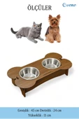 Evene Kedi Mama Kabı Kedi Su Kabı Kedi Mama ve Su Kabı Kedi Yemek Kabı 2 Çelik Kase Model 3 Ceviz - 2