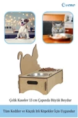 Evene Mama Su Kabı Paslanmaz Çelik Taslı 2'li Ahşap Kedi Ve Köpek Suluk Kedi Arkalık Model thumbnail 3