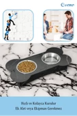 Evene Kedi Mama Kabı Kedi Su Kabı Kedi Mama ve Su Kabı Kedi Yemek Kabı 2 Çelik Kase Model 3 Siyah Mermer - 5