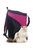 Evene Pembe Kedi Taşıma Çantası Siyah Fileli Küçük Boy Uçak Için Uygun Hava Alan Sırt Çantası thumbnail 1