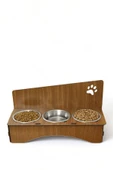Evene Kedi Mama Kabı Kedi Su Kabı Kedi Mama ve Su Kabı Kedi Yemek Kabı 3 Çelik Kase Model 2 Ceviz - 1