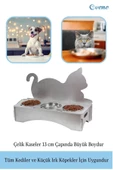 Evene Mama Su Kabı Paslanmaz Çelik Taslı 3'lü Ahşap Kedi Ve Köpek Suluk Kedi Arkalıklı Model thumbnail 3