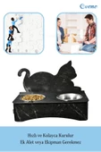 Evene Kedi Mama Kabı Kedi Su Kabı Kedi Mama ve Su Kabı Kedi Yemek Kabı 2 Çelik Kase Model 4 Siyah Mermer - 5