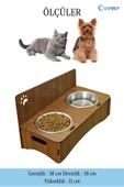 Evene Kedi Mama Kabı Kedi Su Kabı Kedi Mama ve Su Kabı Kedi Yemek Kabı 2 Çelik Kase Model 2 Ceviz - 2
