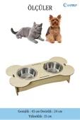 Evene Kedi Mama Kabı Kedi Su Kabı Kedi Mama ve Su Kabı Kedi Yemek Kabı 2 Çelik Kase Model 3 Açık Meşe thumbnail 2