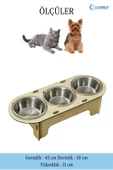 Evene Kedi Mama Kabı Kedi Su Kabı Kedi Mama ve Su Kabı Kedi Yemek Kabı 3 Çelik Kase Model 1 Açık Meşe - 2