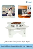 Evene Mama Su Kabı Paslanmaz Çelik Taslı 2'li Ahşap Kedi Ve Köpek Suluk Kemik Model thumbnail 3
