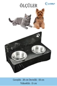 Evene Kedi Mama Kabı Kedi Su Kabı Kedi Mama ve Su Kabı Kedi Yemek Kabı 2 Çelik Kase Model 2 Siyah Mermer thumbnail 2