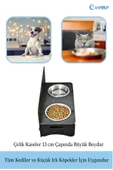 Evene Kedi Mama Kabı Kedi Su Kabı Kedi Mama ve Su Kabı Kedi Yemek Kabı 2 Çelik Kase Model 2 Siyah Mermer thumbnail 4