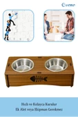 Evene Kedi Mama Kabı Kedi Su Kabı Kedi Mama ve Su Kabı Kedi Yemek Kabı 2 Çelik Kase Model 5 Ceviz thumbnail 5