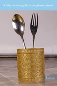 Evene Tezgah Üstü Kaşıklık Dekoratif Dik Kaşıklık Silindir Kaşıklık Altın Renk Model 4 thumbnail 4