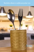 Evene Tezgah Üstü Kaşıklık Dekoratif Dik Kaşıklık Silindir Kaşıklık Altın Renk Model 4 thumbnail 5