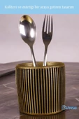 Evene Tezgah Üstü Kaşıklık Dekoratif Dik Kaşıklık Silindir Kaşıklık Altın Eskitme Renk Model 1 thumbnail 3