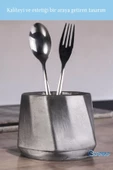 Evene Tezgah Üstü Kaşıklık Dekoratif Dik Kaşıklık Silindir Kaşıklık Gümüş Eskitme Renk Model 17 thumbnail 3