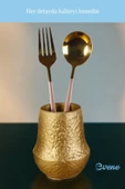 Evene Tezgah Üstü Kaşıklık Dekoratif Dik Kaşıklık Silindir Kaşıklık Altın Renk Model 15 thumbnail 6