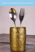 Evene Tezgah Üstü Kaşıklık Dekoratif Dik Kaşıklık Silindir Kaşıklık Altın Eskitme Renk Model 12 thumbnail 3