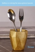 Evene Tezgah Üstü Kaşıklık Dekoratif Dik Kaşıklık Silindir Kaşıklık Altın Renk Model 2 thumbnail 3