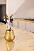 Evene Tezgah Üstü Kaşıklık Dekoratif Dik Kaşıklık Silindir Kaşıklık Altın Renk Model 3 thumbnail 1