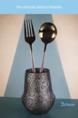 Evene Tezgah Üstü Kaşıklık Dekoratif Dik Kaşıklık Silindir Kaşıklık Gümüş Eskitme Renk Model 15 thumbnail 6