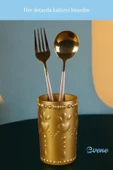 Evene Tezgah Üstü Kaşıklık Dekoratif Dik Kaşıklık Silindir Kaşıklık Altın Renk Model 10 thumbnail 6
