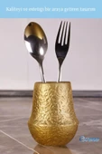 Evene Tezgah Üstü Kaşıklık Dekoratif Dik Kaşıklık Silindir Kaşıklık Altın Renk Model 15 thumbnail 3
