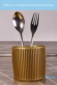 Evene Tezgah Üstü Kaşıklık Dekoratif Dik Kaşıklık Silindir Kaşıklık Altın Renk Model 1 thumbnail 4