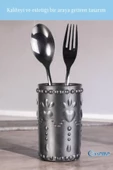 Evene Tezgah Üstü Kaşıklık Dekoratif Dik Kaşıklık Silindir Kaşıklık Gümüş Eskitme Renk Model 10 thumbnail 3