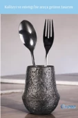 Evene Tezgah Üstü Kaşıklık Dekoratif Dik Kaşıklık Silindir Kaşıklık Gümüş Eskitme Renk Model 15 thumbnail 3