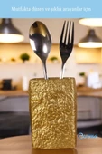 Evene Tezgah Üstü Kaşıklık Dekoratif Dik Kaşıklık Silindir Kaşıklık Altın Renk Model 7 thumbnail 5