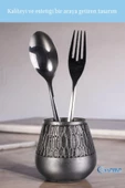 Evene Tezgah Üstü Kaşıklık Dekoratif Dik Kaşıklık Silindir Kaşıklık Gümüş Eskitme Renk Model 3 thumbnail 3