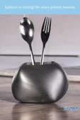 Evene Tezgah Üstü Kaşıklık Dekoratif Dik Kaşıklık Silindir Kaşıklık Gümüş Eskitme Renk Model 22 thumbnail 3