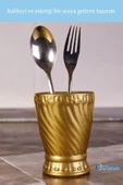 Evene Tezgah Üstü Kaşıklık Dekoratif Dik Kaşıklık Silindir Kaşıklık Altın Renk Model 14 thumbnail 5