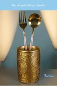 Evene Tezgah Üstü Kaşıklık Dekoratif Dik Kaşıklık Silindir Kaşıklık Altın Eskitme Renk Model 12 thumbnail 6