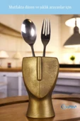 Evene Tezgah Üstü Kaşıklık Dekoratif Dik Kaşıklık Silindir Kaşıklık Altın Eskitme Renk Model 23 thumbnail 5