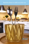 Evene Tezgah Üstü Kaşıklık Dekoratif Dik Kaşıklık Silindir Kaşıklık Altın Renk Model 18 thumbnail 5