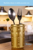 Evene Tezgah Üstü Kaşıklık Dekoratif Dik Kaşıklık Silindir Kaşıklık Altın Renk Model 10 thumbnail 5