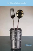Evene Tezgah Üstü Kaşıklık Dekoratif Dik Kaşıklık Silindir Kaşıklık Gümüş Eskitme Renk Model 10 thumbnail 6