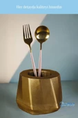 Evene Tezgah Üstü Kaşıklık Dekoratif Dik Kaşıklık Silindir Kaşıklık Altın Eskitme Renk Model 17 thumbnail 5