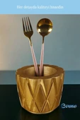 Evene Tezgah Üstü Kaşıklık Dekoratif Dik Kaşıklık Silindir Kaşıklık Altın Renk Model 18 thumbnail 6