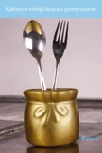 Evene Tezgah Üstü Kaşıklık Dekoratif Dik Kaşıklık Silindir Kaşıklık Altın Eskitme Renk Model 8 thumbnail 4
