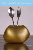 Evene Tezgah Üstü Kaşıklık Dekoratif Dik Kaşıklık Silindir Kaşıklık Altın Eskitme Renk Model 22 thumbnail 3