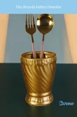 Evene Tezgah Üstü Kaşıklık Dekoratif Dik Kaşıklık Silindir Kaşıklık Altın Renk Model 14 thumbnail 7