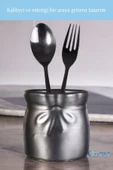 Evene Tezgah Üstü Kaşıklık Dekoratif Dik Kaşıklık Silindir Kaşıklık Gümüş Eskitme Renk Model 8 thumbnail 3