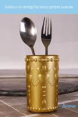 Evene Tezgah Üstü Kaşıklık Dekoratif Dik Kaşıklık Silindir Kaşıklık Altın Renk Model 10 thumbnail 2