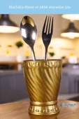 Evene Tezgah Üstü Kaşıklık Dekoratif Dik Kaşıklık Silindir Kaşıklık Altın Renk Model 14 thumbnail 6